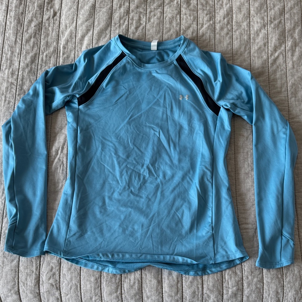 Under Armour Women's Aqua Blue Long-Sleeve Swim Top with Black Accents